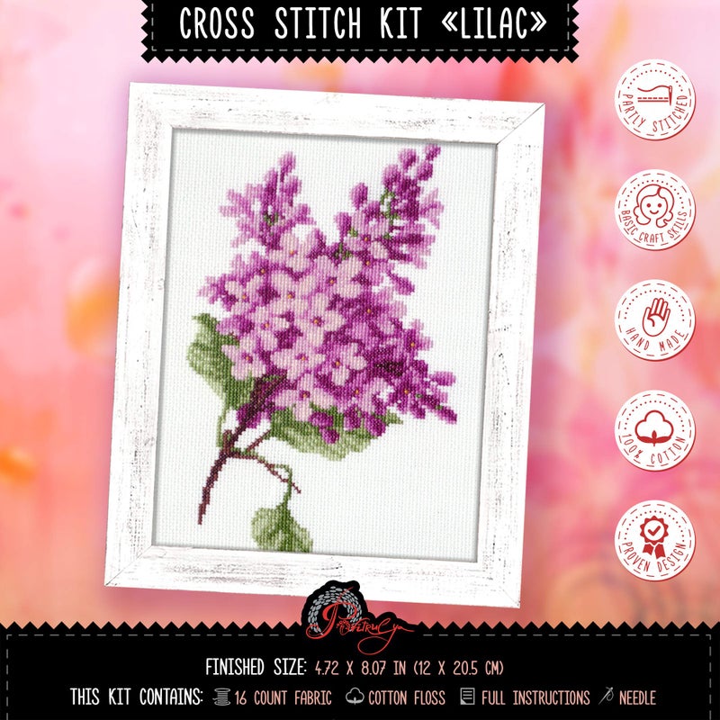 Povitrulya Counted Cross Stitch Kit for Adults â€œLilacâ€ | Hand Embroidery Kits - Mother's Day Gift for Mom or Grandma - Image 2